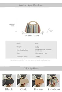 Größentabelle für die Stroh-Handtasche mit Maßen von 22 cm Breite und 12 cm Höhe