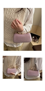 Detail of light pink sequin evening bag with gold handle and rhinestone clasp