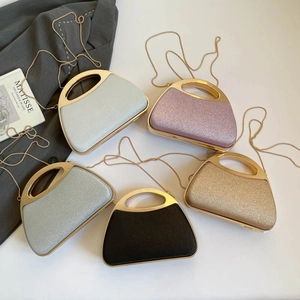 Chic sequined evening shell handbags in five colors with gold handles and chain straps