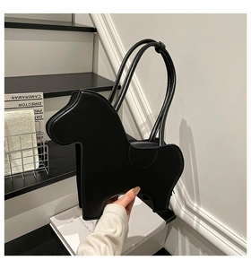 Detailed view of horse-shaped PU leather shoulder bag with smooth matte finish and zipper