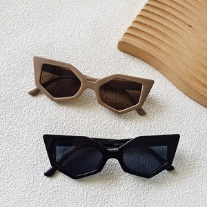 Geometric cat eye sunglasses in khaki and black frames with premium matte finish
