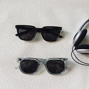 Kids square frame fashion sunglasses in black and translucent gray with metal accents