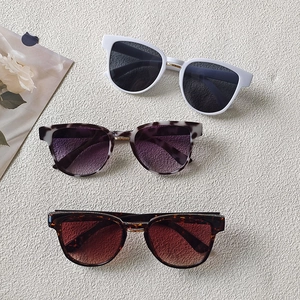 Three trendy square sunglasses in white, leopard print, and tortoiseshell frames