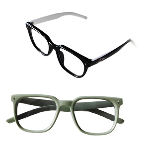 Kids trendy square frame sunglasses in glossy black and olive green with metal details