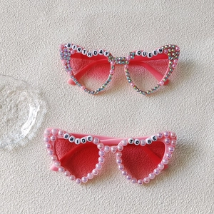Heart Shaped Sunglasses With Rhinestone Artificial Pearl Bride To Be Birthday Queen Decor Bachelorette Party Eyewear For Women