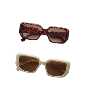 Classic square frame wide-side sunglasses in leopard print and cream beige colors