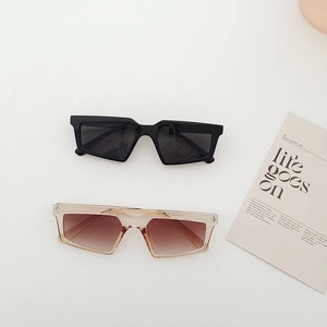 Modern geometric cat-eye sunglasses in black and champagne frames with gradient lenses