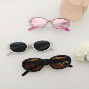 Set of 3 vintage oval kids sunglasses in pink white and black with UV400 protection