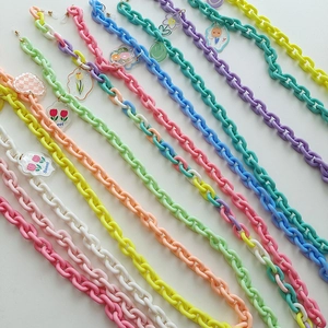 Chaînes en acrylique macaron avec pendentifs fleurs et smileys pour lunettes ou masques