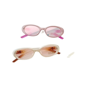 Retro oval frame sunglasses for kids with UV400 protection in pink and white colors