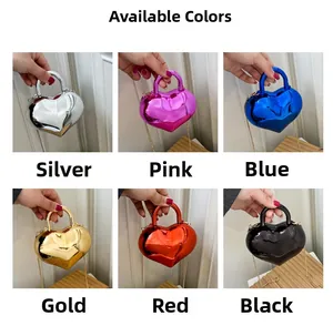 Glossy heart-shaped acrylic handbags in silver pink blue gold red and black colors
