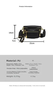 Spécifications détaillées de taille du sac ceinture en PU noir avec finitions dorées
