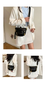 Détails du sac bandoulière demi-lune noir avec fermetures dorées et sangle en nylon