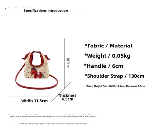 Detailed size chart for cartoon horse mini shoulder bag with polka dots and dimensions