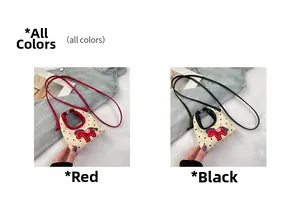 Detailed comparison of red and black polka dot canvas mini bags with pony patch