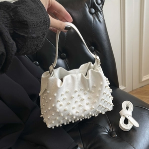 Borsa A Spalla Da Donna Künstliche Perle Pelle PU Borsa A Mano Secchiello Nuvola Increspata Elegante Moda Borsa A Tracolla