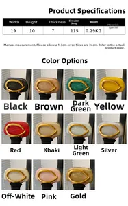 Detail specifications of hard shell evening clutch bag with dimensions and 11 color options