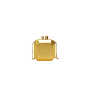 Elegant gold octagonal hard shell evening clutch bag with metal chain and ball lock
