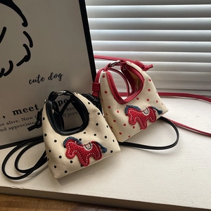 Mini canvas polka dot crossbody bags with cute horse embroidery in red and black