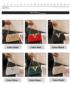 Vue détaillée de pochettes de soirée en satin plissé avec strass en six coloris