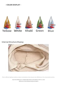 Detail of cute fish knit tote bags showing various colors and internal woven texture