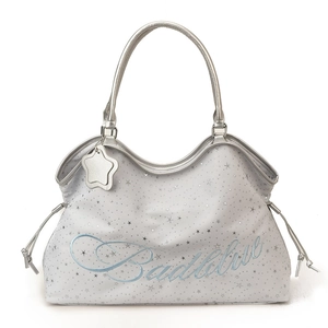 Sac seau argenté avec motifs d'étoiles, broderie Badblue et pendentif étoile en cuir