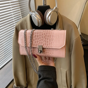 Alligator Pattern Women Shoulder Bag PU Leather Square Crossbody Bag Silver Chain Strap Metal Lock Fashion Lady Purse