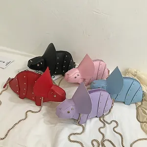 Sac Bandoulière En Forme De Dinosaure Pour Femmes Tendance Triceratops Pochette Avec Rivets Chaîne Métal Cuir PU Nouveauté