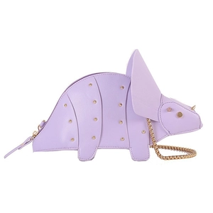 Sac à bandoulière dinosaure 3D en similicuir lilas avec rivets dorés et chaîne