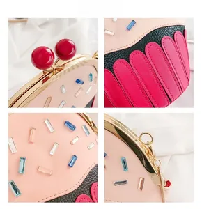 Detailed macro view of colorful rhinestones and vintage gold hardware on the cake clutch