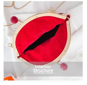 Internal structure of the ice cream shaped bag showing red velvet lining and metal frame