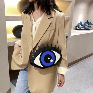 Petit sac à bandoulière rond style hip-hop avec design créatif de grand œil et chaîne dorée