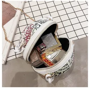 Top view of graffiti basketball bag showing interior storage for perfume and makeup