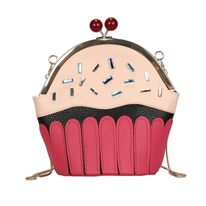 Creative cupcake shaped crossbody bag with colorful faux diamond sprinkles and gold chain