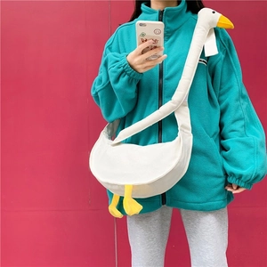 Simpatica borsa a tracolla in peluche a forma di oca bianca con collo lungo
