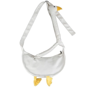 Creativa borsa a tracolla a forma di oca bianca con becco 3D e zampe gialle