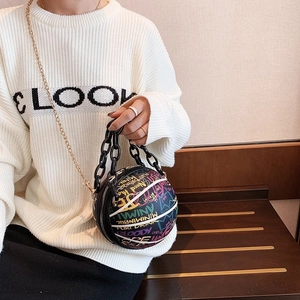Graffiti basketball shaped mini handbag with gold metal chain and street art print