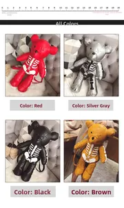 Detailed comparison of four-color punk PU leather bear backpacks with skeleton bone patterns