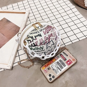 Chic graffiti basketball shaped crossbody bag with chunky white chain for women