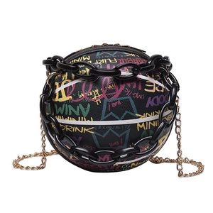Creative basketball-shaped crossbody bag with street graffiti and double chain straps
