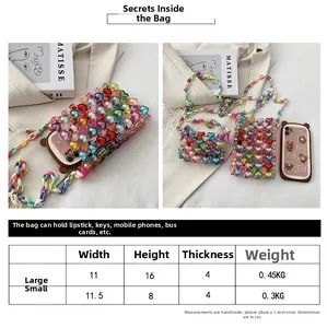 Detailed size comparison of handmade beaded heart purses in large and small sizes