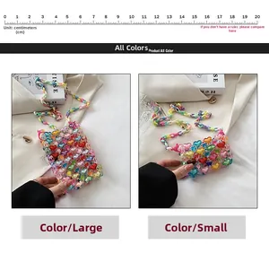 Detail comparison of large and small handmade heart beaded fairy bags with measurements