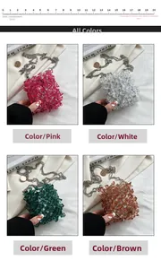 Detail view of mini beaded acrylic chain bags in pink, white, green and brown colors