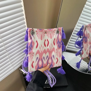 Sac Bandoulière Ethnique Femmes Tissu Tissé Gland Imprimé Géométrique Bohème Petit Sac À Épaule Pour Téléphone