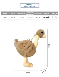 Dimensions détaillées du sac bandoulière oie en peluche avec chaîne dorée
