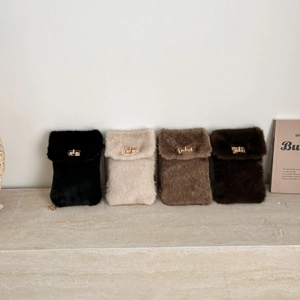 Plush mini crossbody bags in four colors with gold metal chain straps and twist locks