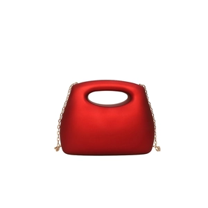 Chic burgundy acrylic box clutch bag with hollow handle and gold chain strap for women