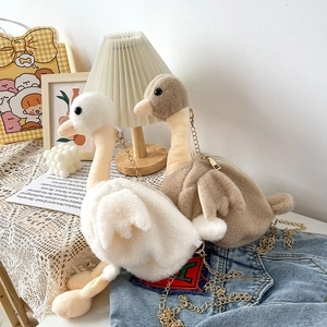 Sac À Bandoulière En Peluche En Forme D'Oie Mignon Pour Femmes Filles Sac À Épaule Animal Dessin Animé Avec Chaîne Métal Souple