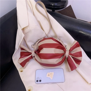 Sac bandoulière mignon en forme de bonbon avec rayures rouges et blanches en cuir PU