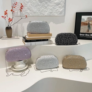 Sparkly rhinestone evening clutch bags in multiple colors with elegant chain straps